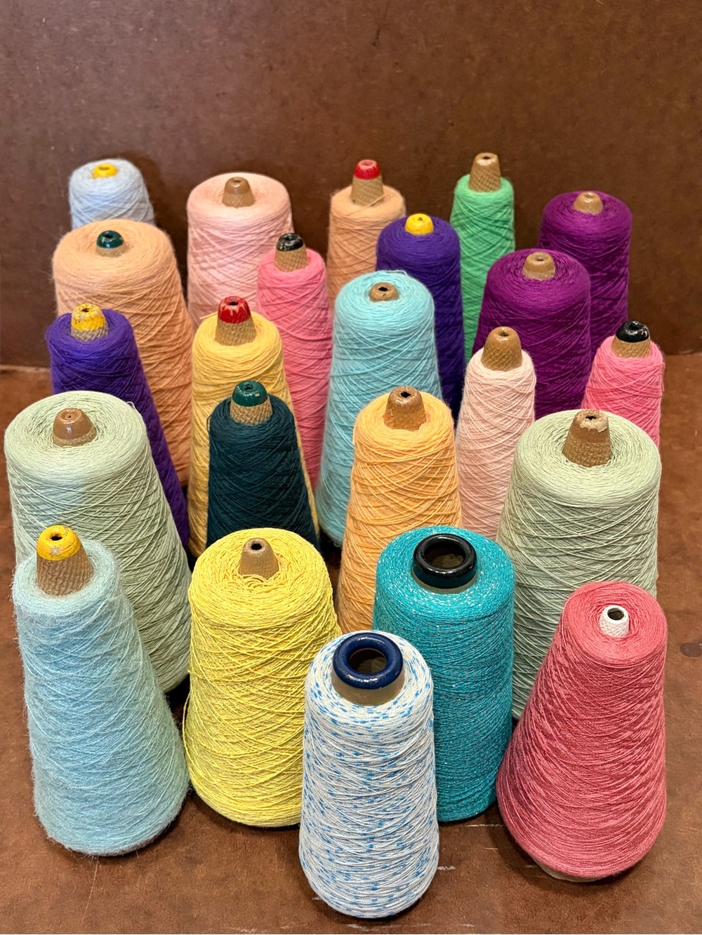 Vintage- 23 Colorful Cone Thread Lot - Assorted Pastels & Brights